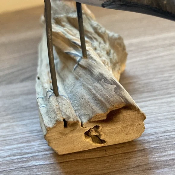 Sculpture cat Bird Figurine on Driftwood hand painted